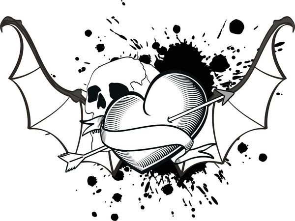 خالکوبی تی شرت خفاش بالدار قلب در قالب وکتور بسیار آسان برای ویرایش