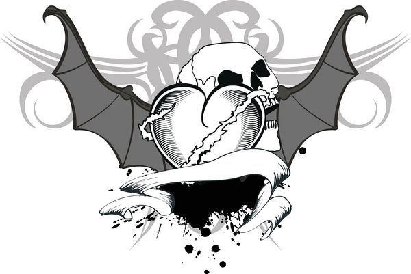 خالکوبی تی شرت خفاش بالدار قلب در قالب وکتور بسیار آسان برای ویرایش