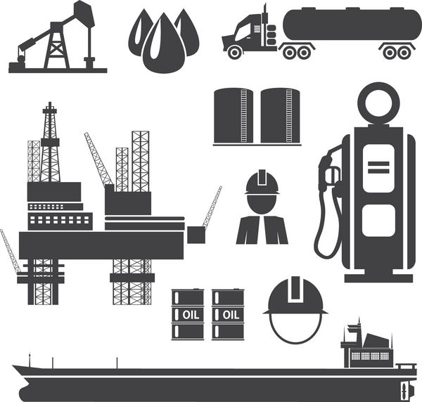 مجموعه نمادهای مربوط به نفت بنزین و نفت