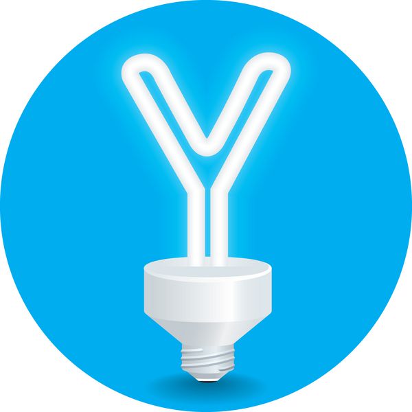 وکتور ایده صرفه جویی در انرژی ایزوله حرف Y لامپ را روی پس زمینه آبی ایجاد کنید
