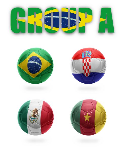 برزیل گروه A توپ های فوتبال واقعی با پرچم های ملی برزیل کرواسی مکزیک کامرون