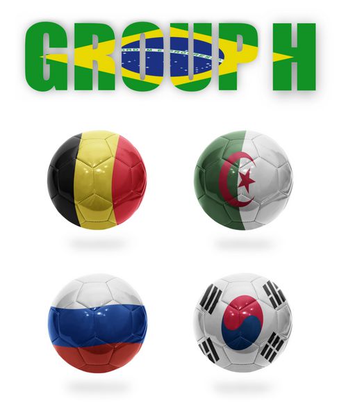برزیل گروه H توپ های فوتبال واقعی با پرچم های ملی بلژیک الجزایر روسیه کره جنوبی