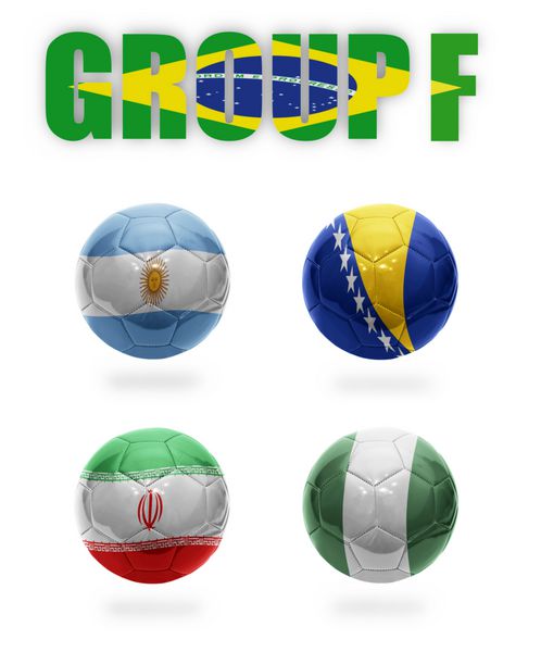 برزیل گروه F توپ های واقعی فوتبال با پرچم های ملی آرژانتین بوسنی و هرزگوین ایران نیجریه
