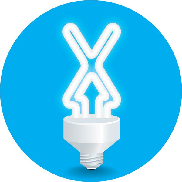 وکتور ایده صرفه جویی در انرژی لامپ ایزوله حرف X را روی پس زمینه آبی ایجاد کنید