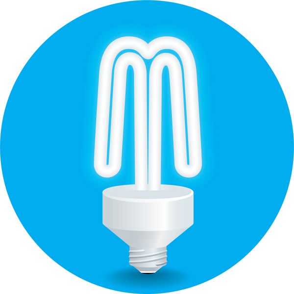 وکتور ایده صرفه جویی در انرژی ایزوله حرف M لامپ را روی پس زمینه آبی ایجاد کنید