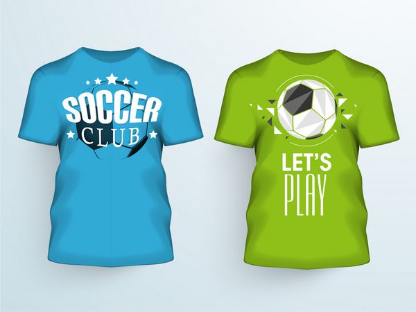 تی شرت های شیک برای مسابقه توپ فوتبال در زمینه خاکستری