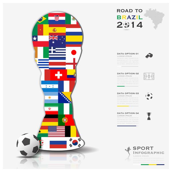 الگوی طراحی پس‌زمینه اینفوگرافیک ورزشی مسابقات فوتبال Road To Brazil 2014