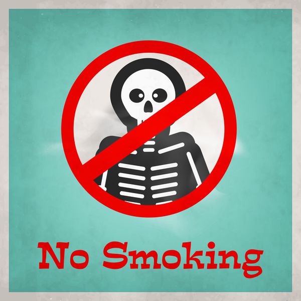 طرح پوستر بنر یا بروشور برای روز جهانی بدون دخانیات با متن شیک سیگار ممنوع و اسکلت روی زمینه سبز
