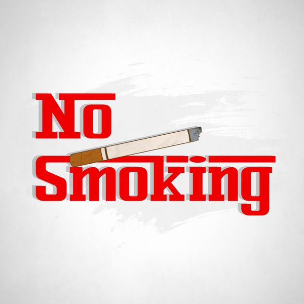 طراحی پوستر بنر یا بروشور برای روز جهانی بدون دخانیات با متن شیک سیگار ممنوع و سیگار در زمینه خاکستری