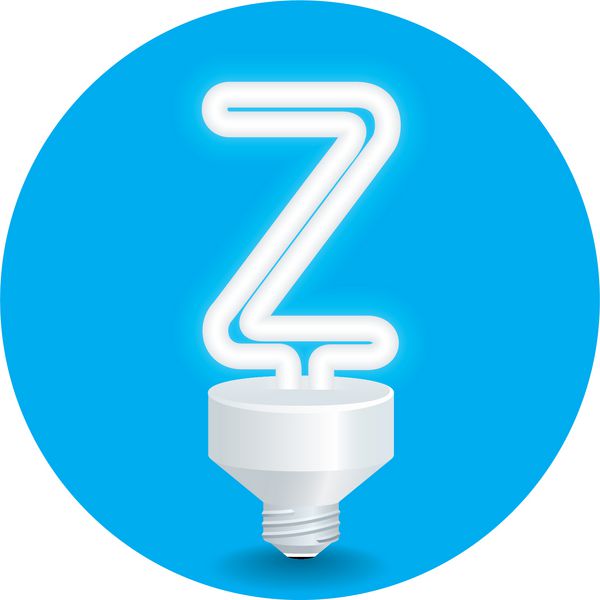 وکتور ایده صرفه جویی در انرژی لامپ حرف Z ایزوله را روی پس زمینه آبی ایجاد کنید