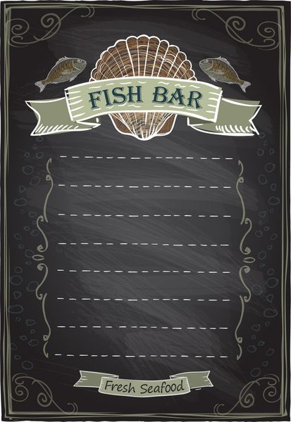 کارت منوی غذاهای دریایی تخته سیاه
