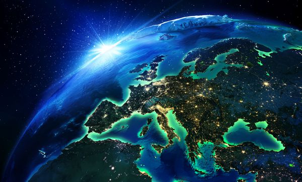 منطقه زمین در اروپا در شب - نقشه هایی از عناصر این تصویر ارائه شده توسط ناسا