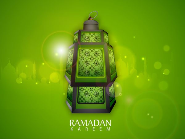 چراغ عربی پیچیده در زمینه سبز براق برای ماه مبارک جامعه مسلمانان رمضان کریم