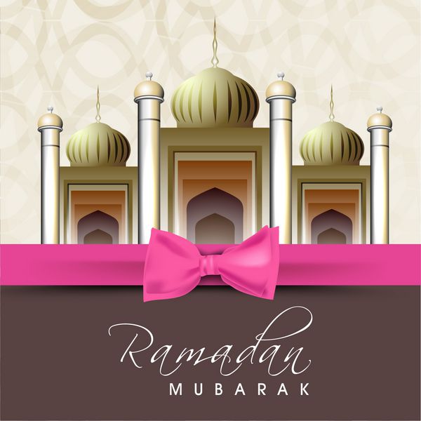 مسجد براق با روبان صورتی در زمینه انتزاعی برای ماه مبارک جامعه مسلمانان رمضان کریم