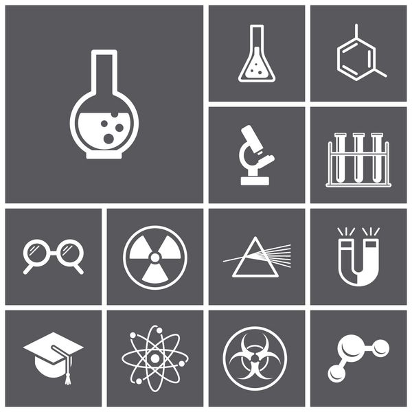 مجموعه ای از نمادهای تاریک تخت علم فیزیک شیمی وکتور