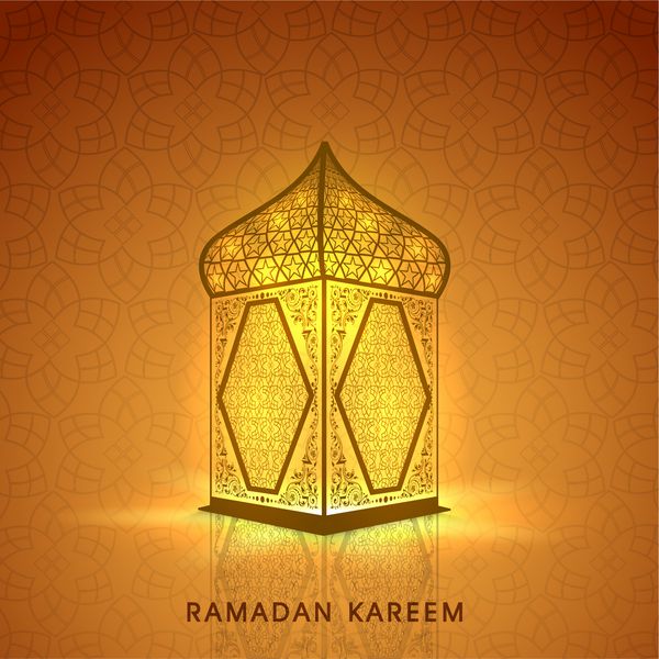 طرح چراغ یا فانوس عربی منور در زمینه قهوه ای براق برای ماه مبارک جامعه مسلمانان رمضان کریم