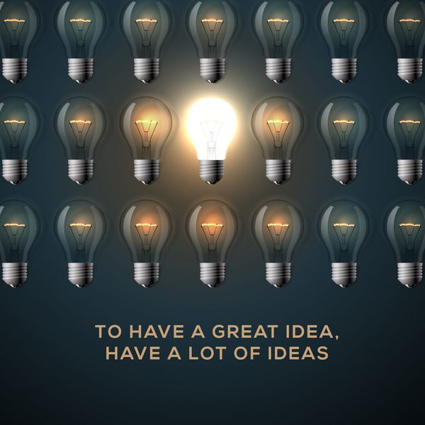 مفهوم ایده متن - برای داشتن یک ایده عالی ایده های زیادی داشته باشید ردیفی از پس زمینه لامپ وکتور