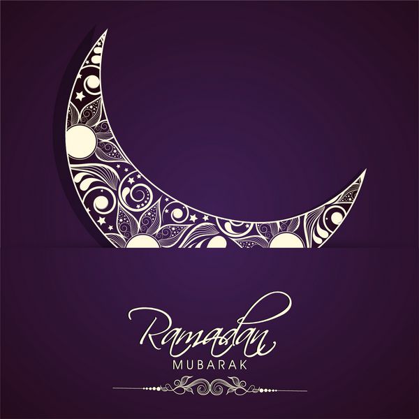 هلال ماه تزئین شده با گل در زمینه بنفش برای ماه مبارک جامعه مسلمانان رمضان کریم