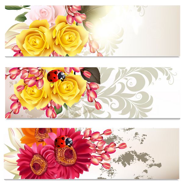 مجموعه بروشورهای گل با گل های رز برای طراحی