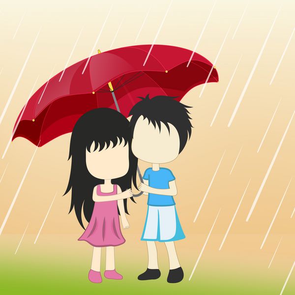 بچه های ناز زیر چتر در فصل بارانی شدید