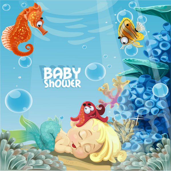 حمام نوزاد با پری دریایی شیرین تازه متولد شده در خواب