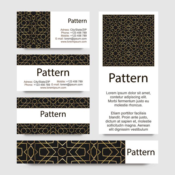 الگوی کارت ویزیت با تزئینات مراکشی اسلامی شامل الگوی بدون درز RGB