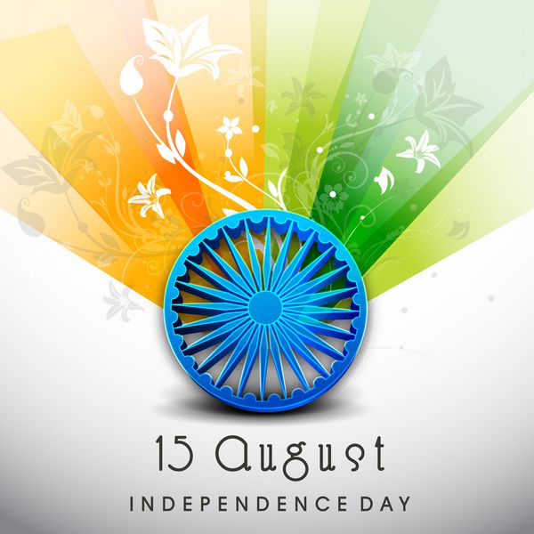 پس‌زمینه خلاقانه روز استقلال هند با چرخ آشوکا روی پس‌زمینه سه رنگ پرچم ملی