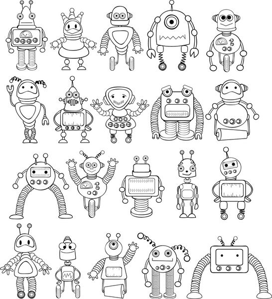 مجموعه بزرگ ربات های کارتونی رنگ آمیزی - وکتور
