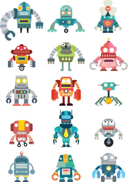 مجموعه ای از روبات های آینده زیبا مجموعه وکتور روبات ها وکتور تصویرگر