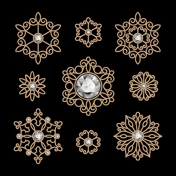 تزیین زیورآلات طلایی زیبا روی مشکی مجموعه وکتوری از طرح های الماس