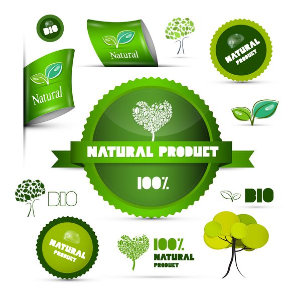 برچسب‌های سبز محصول طبیعی - برچسب‌ها - استیکرهای جدا شده روی پس‌زمینه سفید