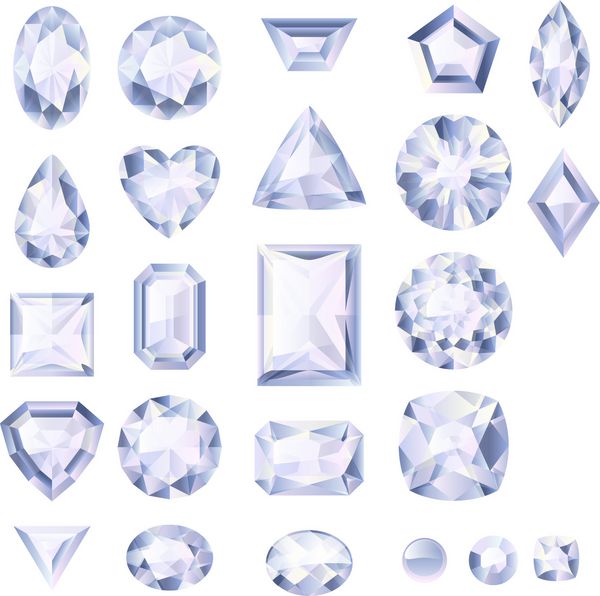 مجموعه ای از جواهرات سفید واقعی سنگ های قیمتی رنگارنگ الماس جدا شده در پس زمینه سفید