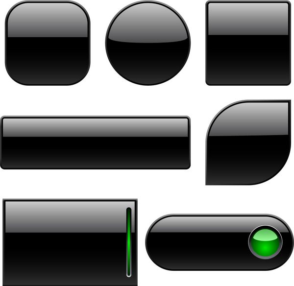 دکمه های پلاستیکی سیاه و سفید خالی برای وب سایت های جدا شده بر روی سفید