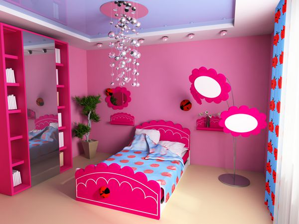 تخت در اتاق کودکان صورتی