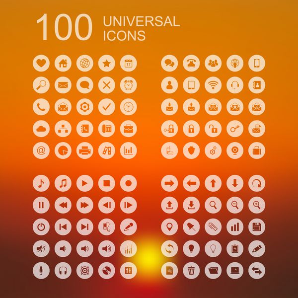مجموعه وکتور 100 آیکون جهانی برای طراحی وب و رابط کاربری