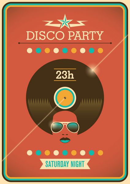 پوستر مهمانی دیسکو با عناصر طراحی رترو وکتور