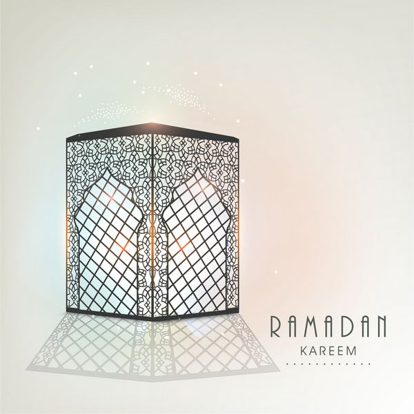 طرح پوستر بنر یا کارت تبریک زیبا با چراغ یا فانوس عربی در زمینه براق رنگارنگ ماه مبارک رمضان کریم