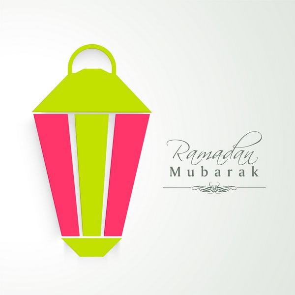 چراغ یا فانوس رنگارنگ عربی در زمینه خاکستری طرح کارت تبریک به مناسبت ماه مبارک جامعه مسلمانان رمضان مبارک