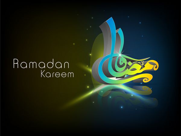 خوشنویسی عربی اسلامی متن رنگارنگ رمضان کریم در زمینه مشکی