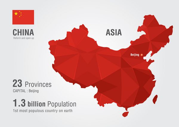نقشه جهان چین با بافت الماس پیکسلی جغرافیای نقشه جهان