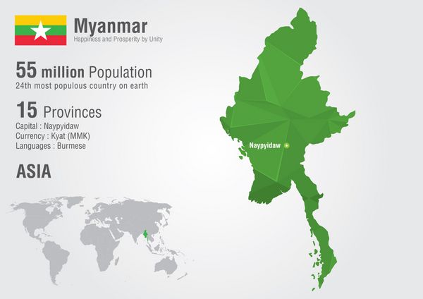 نقشه جهان میانمار با بافت الماس پیکسلی نقشه برمه جغرافیای جهانی