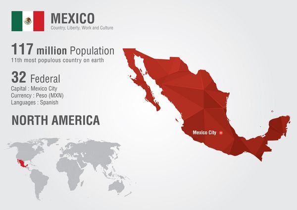 نقشه جهان مکزیک با بافت الماس پیکسلی جغرافیای جهانی