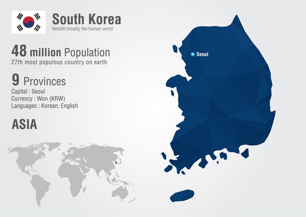 نقشه جهان کره جنوبی با بافت الماس پیکسلی جغرافیای جهانی