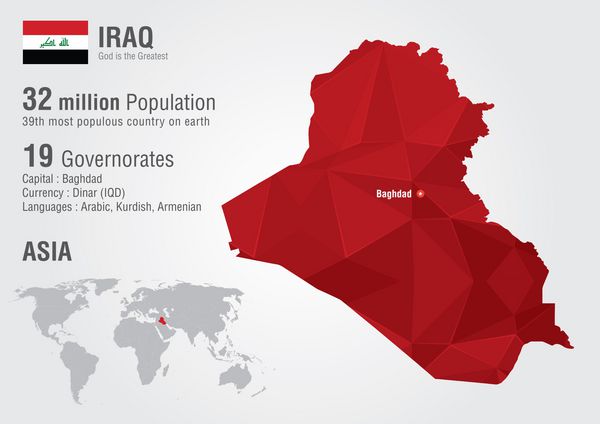 نقشه جهان عراق با بافت الماس پیکسلی جغرافیای جهانی