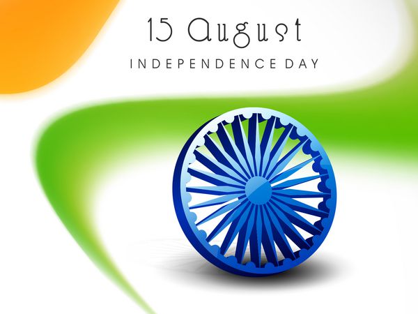 چرخ آسکا سه بعدی براق روی سه رنگ های ملی زیبا پس زمینه جشن های روز استقلال هند را موج می زند
