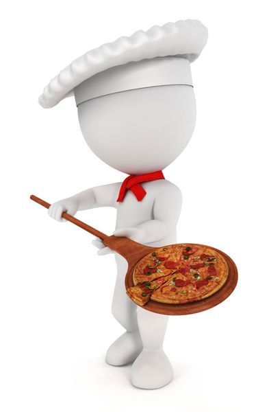 پخت پیتزای سه بعدی سفیدپوستان با پیتزا کفگیر و کلاه سرآشپز