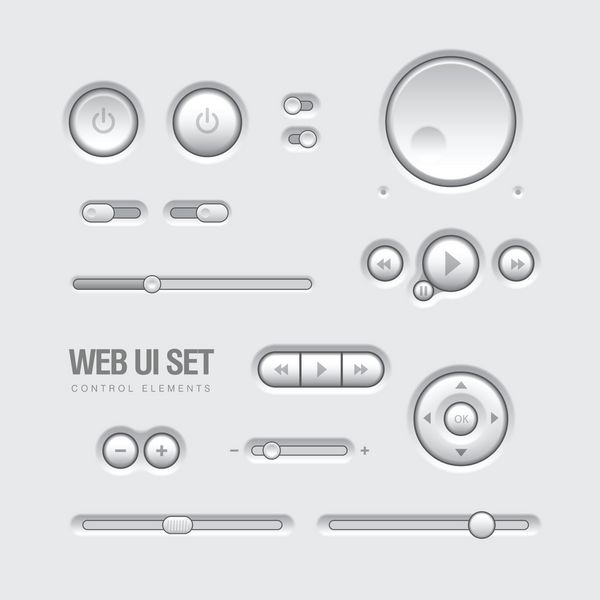 سبک طراحی عناصر رابط کاربری وب خاکستری دکمه ها سوئیچ ها میله ها دکمه های پاور لغزنده