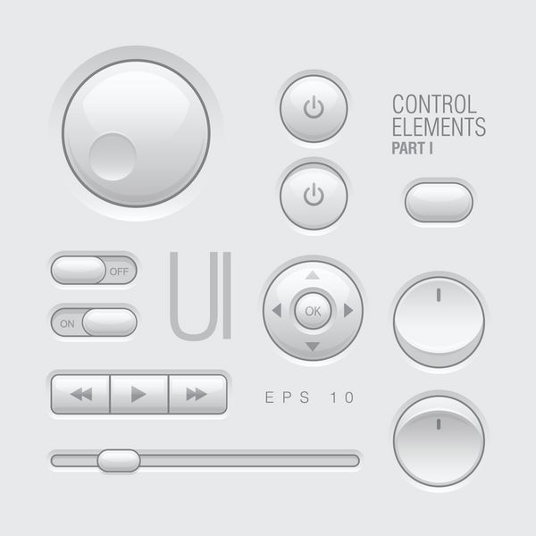 طراحی عناصر رابط کاربری وب خاکستری دکمه‌ها سوئیچ‌ها میله‌ها دکمه‌های پاور لغزنده یک