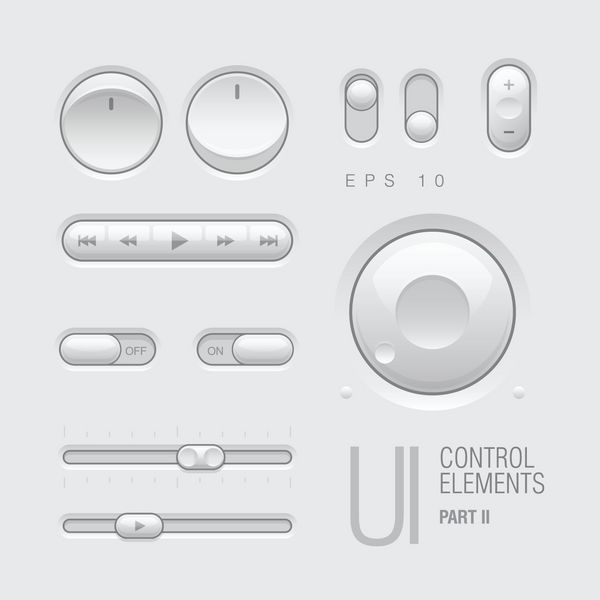 طراحی عناصر رابط کاربری وب خاکستری دکمه ها سوئیچ ها میله ها دکمه های پاور لغزنده بخش دوم وکتور