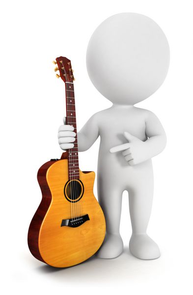 افراد سفیدپوست سه بعدی با گیتار آکوستیک پس زمینه سفید جدا شده تصویر سه بعدی
